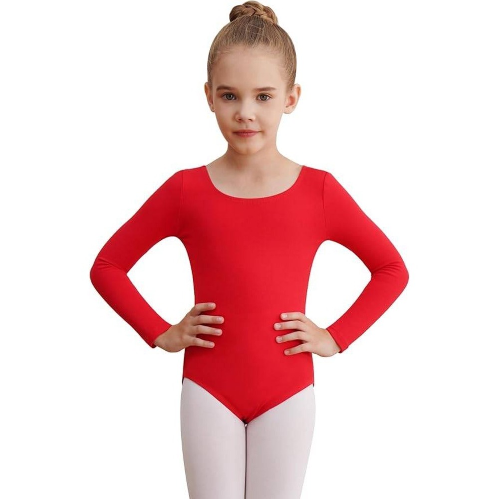 MSRP $17 WEGETIT Girls 2-4T Red Leotard Long Sleeve Bodysuit Toddler Ballet